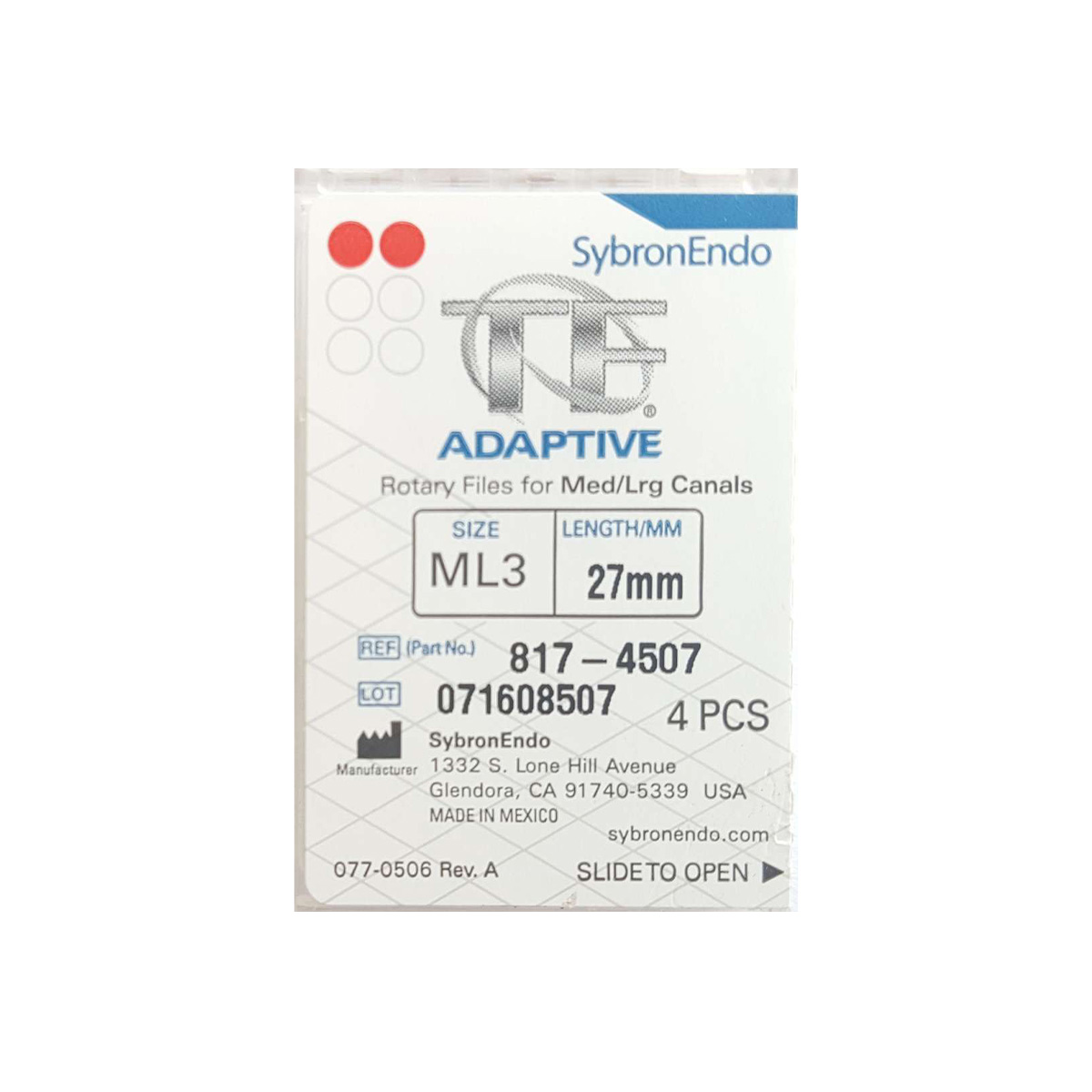 Kerr TF Adaptive Rotary File Refill - ML3 (50/.04) 27mm (4-Pack) | SKU: W-817-4507